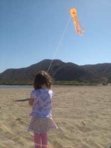 Maya flying her kite at La Bocana beach