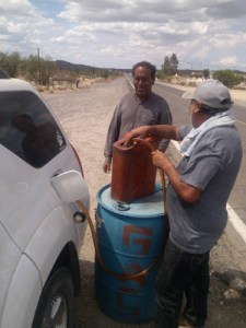 Stopping for gas at Catavina. No gas stations here!