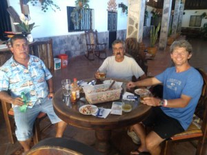 Enjoying conversation and fresh ceviche with Abel Casas (center).