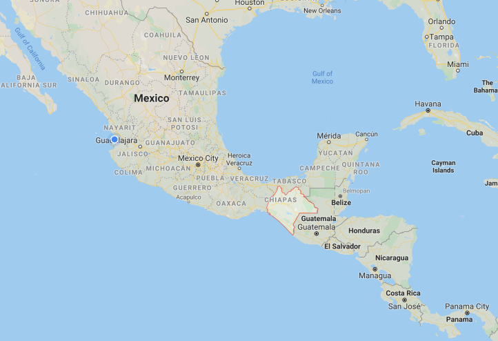 map showing location of Chiapas, Mexico